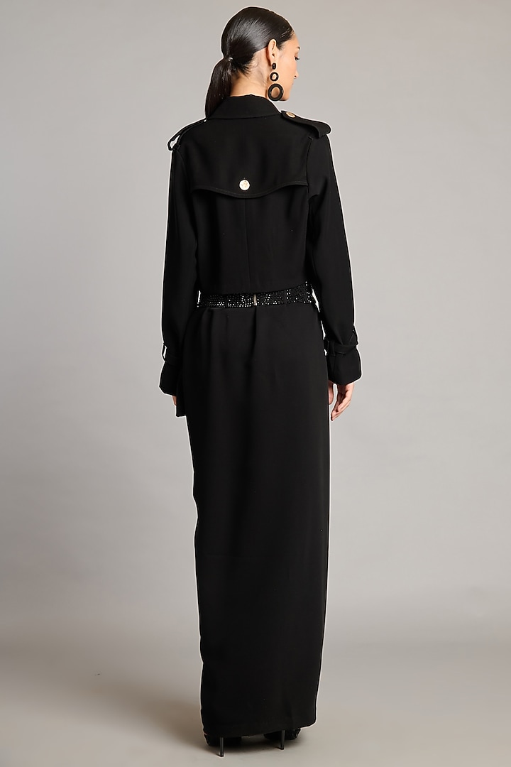 Black Microfiber & Knit Draped Lungi Skirt by Siddartha Tytler at Pernia's Pop Up Shop