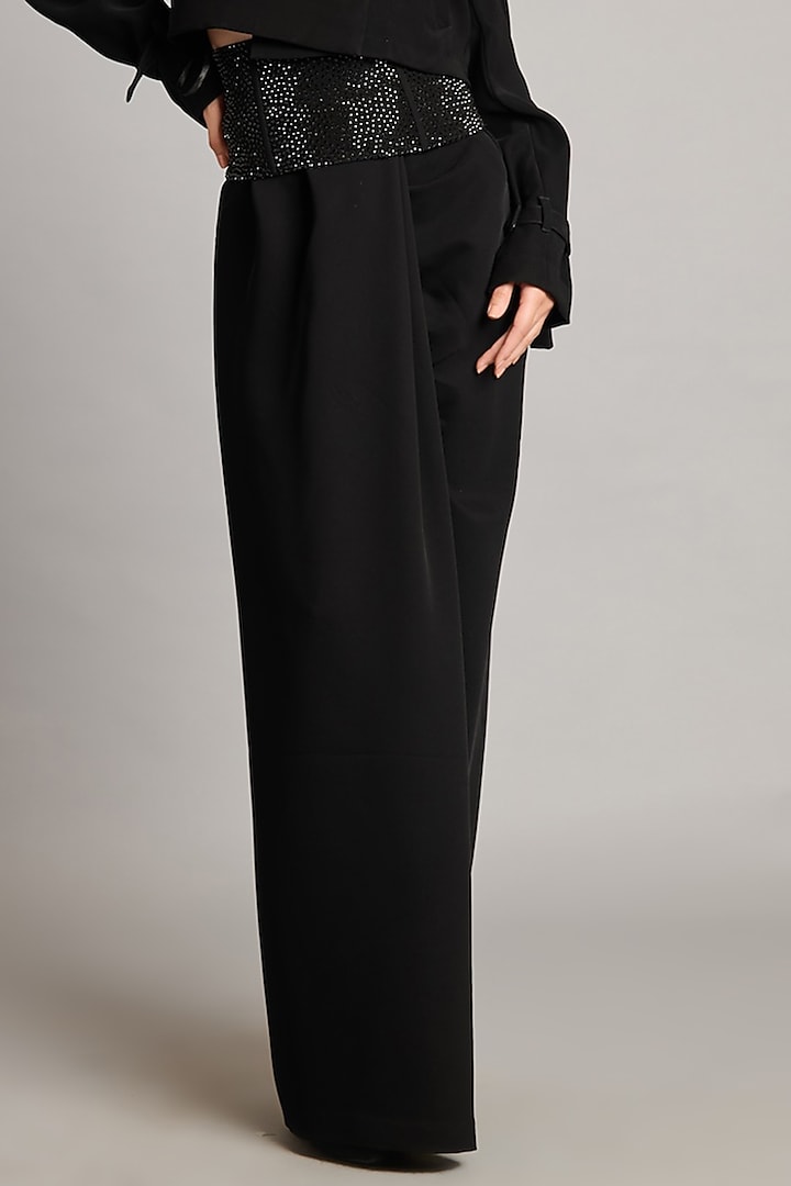 Black Microfiber & Knit Draped Lungi Skirt by Siddartha Tytler at Pernia's Pop Up Shop