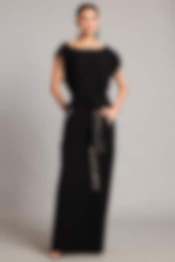 Black Microfiber & Knit Kaftan by Siddartha Tytler at Pernia's Pop Up Shop