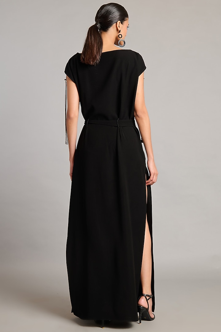 Black Microfiber & Knit Kaftan by Siddartha Tytler at Pernia's Pop Up Shop