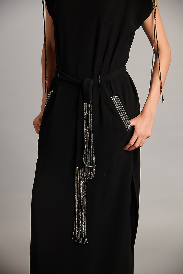 Black Microfiber & Knit Kaftan by Siddartha Tytler at Pernia's Pop Up Shop