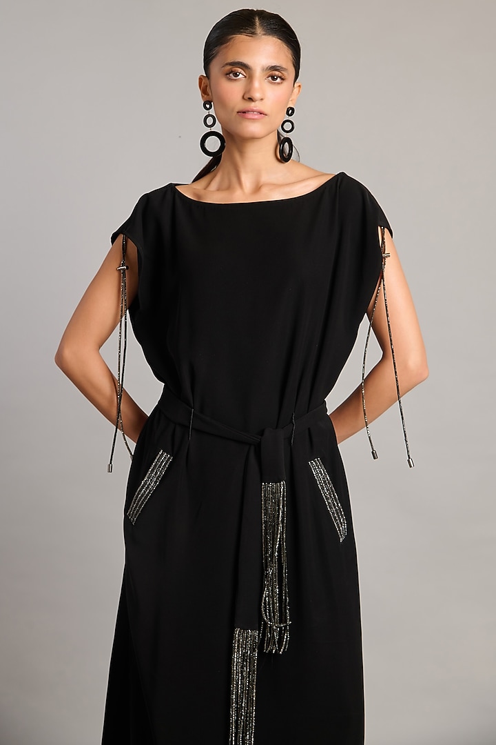 Black Microfiber & Knit Kaftan by Siddartha Tytler at Pernia's Pop Up Shop