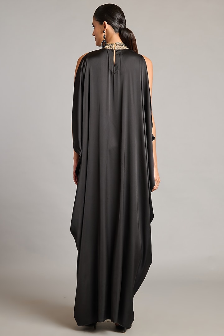 Black Satin Kaftan by Siddartha Tytler at Pernia's Pop Up Shop