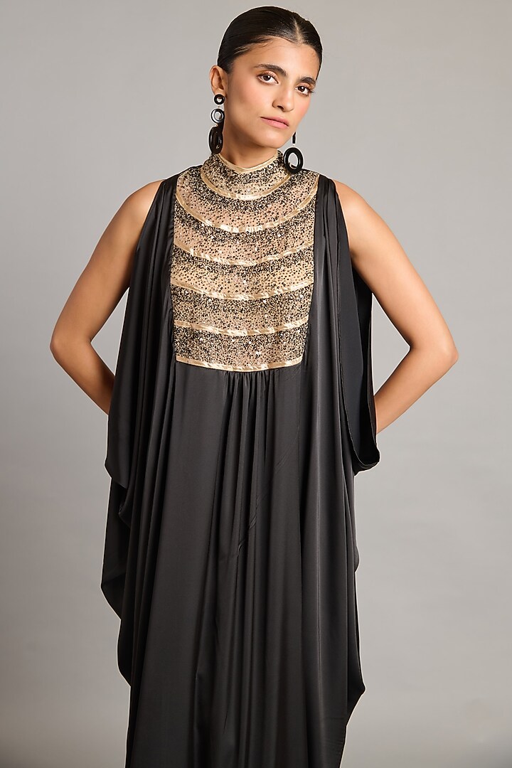 Black Satin Kaftan by Siddartha Tytler at Pernia's Pop Up Shop