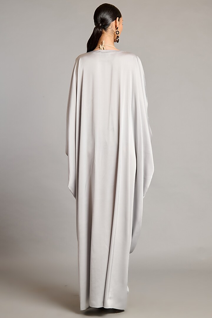 Steel Grey Satin Zari Embroidered Kaftan by Siddartha Tytler at Pernia's Pop Up Shop