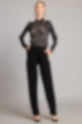Black Microfiber & Knit Korean Pants by Siddartha Tytler at Pernia's Pop Up Shop