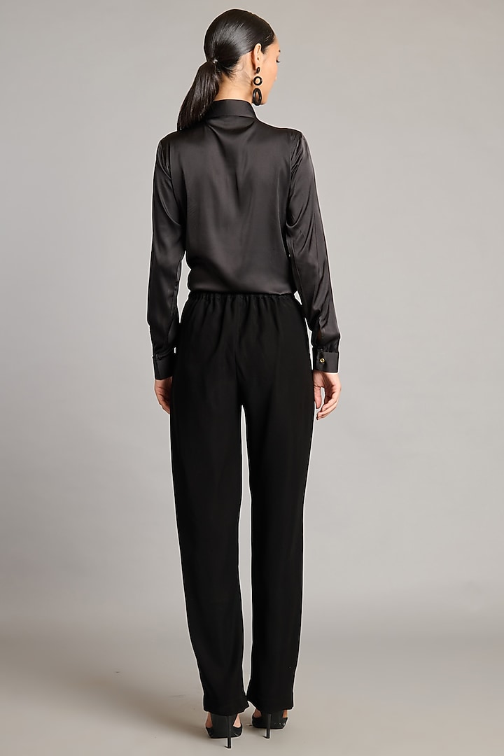 Black Microfiber & Knit Korean Pants by Siddartha Tytler at Pernia's Pop Up Shop