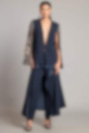 Slate Grey Microfiber & Heavy Knit Flap Pants by Siddartha Tytler at Pernia's Pop Up Shop