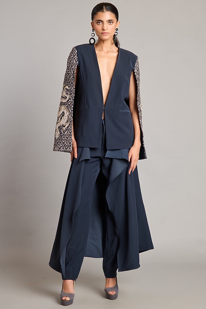 Slate Grey Microfiber & Heavy Knit Flap Pants by Siddartha Tytler at Pernia's Pop Up Shop