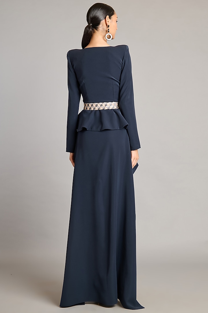 Slate Grey Microfiber & Heavy Knit Peplum Blazer by Siddartha Tytler at Pernia's Pop Up Shop