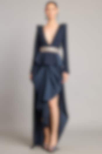 Slate Grey Microfiber & Heavy Knit Draped Skirt by Siddartha Tytler at Pernia's Pop Up Shop