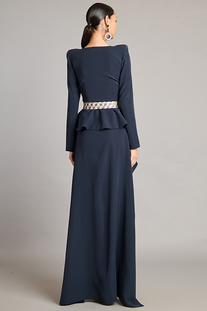 Slate Grey Microfiber & Heavy Knit Draped Skirt by Siddartha Tytler at Pernia's Pop Up Shop
