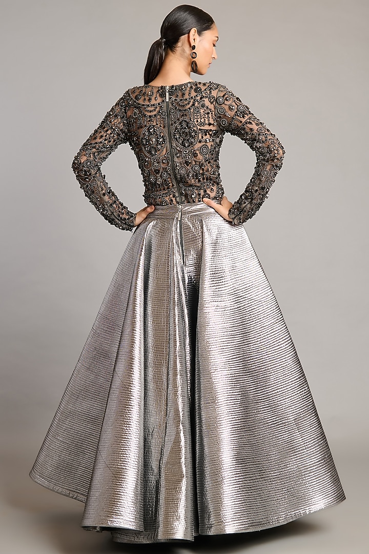 Gunmetal Colored Lamme Asymmetric Skirt by Siddartha Tytler at Pernia's Pop Up Shop