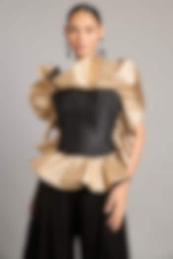 Black & Metallic Raw Silk Ruffled Corset Top by Siddartha Tytler at Pernia's Pop Up Shop