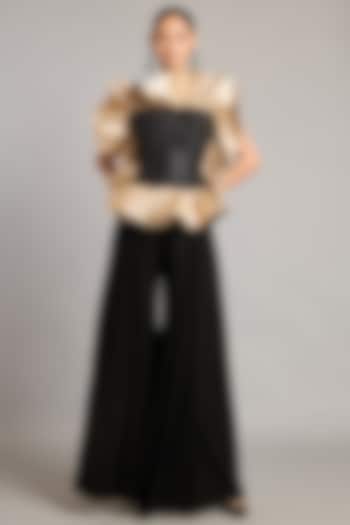 Black Microfiber & Heavy Knit Pants by Siddartha Tytler at Pernia's Pop Up Shop