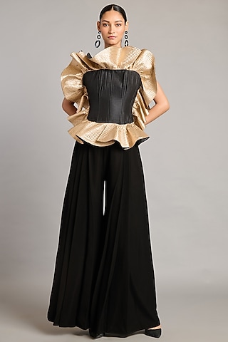 Black Microfiber & Heavy Knit Pants by Siddartha Tytler
