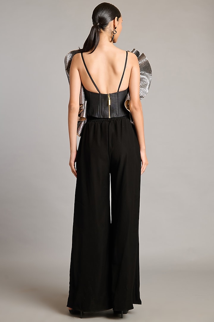 Black Microfiber & Heavy Knit Pants by Siddartha Tytler at Pernia's Pop Up Shop