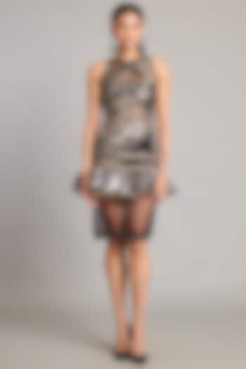 Black Net Embroidered Sheer Party Wear Dress by Siddartha Tytler at Pernia's Pop Up Shop