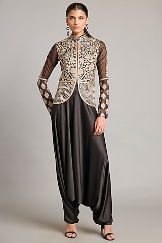 Black Satin Zouave Pants by Siddartha Tytler