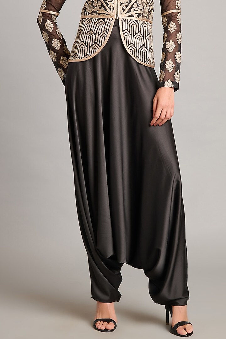 Black Satin Zouave Pants by Siddartha Tytler at Pernia's Pop Up Shop