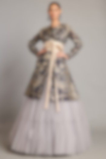 Steel Grey Net & Tulle Skirt by Siddartha Tytler at Pernia's Pop Up Shop
