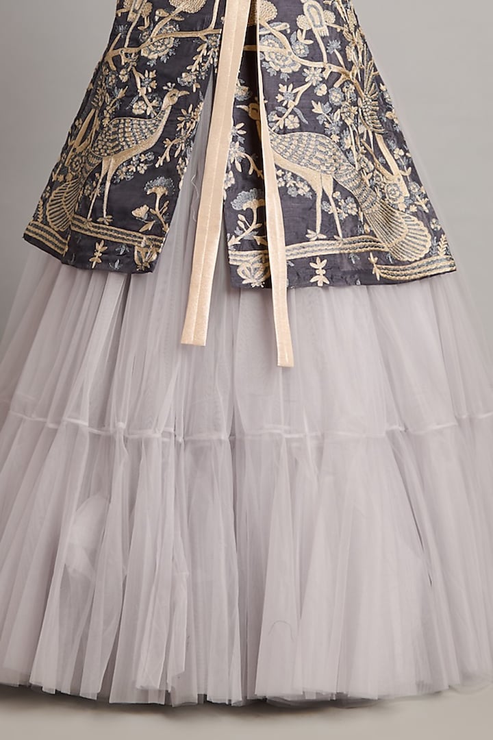 Steel Grey Net & Tulle Skirt by Siddartha Tytler at Pernia's Pop Up Shop