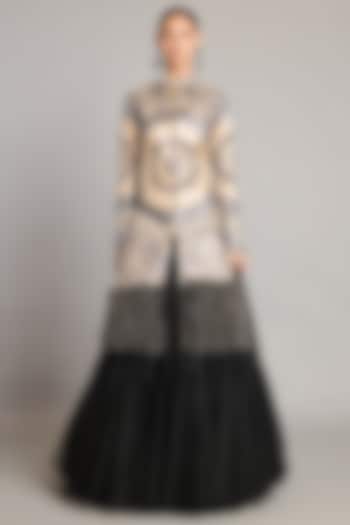 Metallic Lamme & Organza Ruffled Jacket by Siddartha Tytler at Pernia's Pop Up Shop