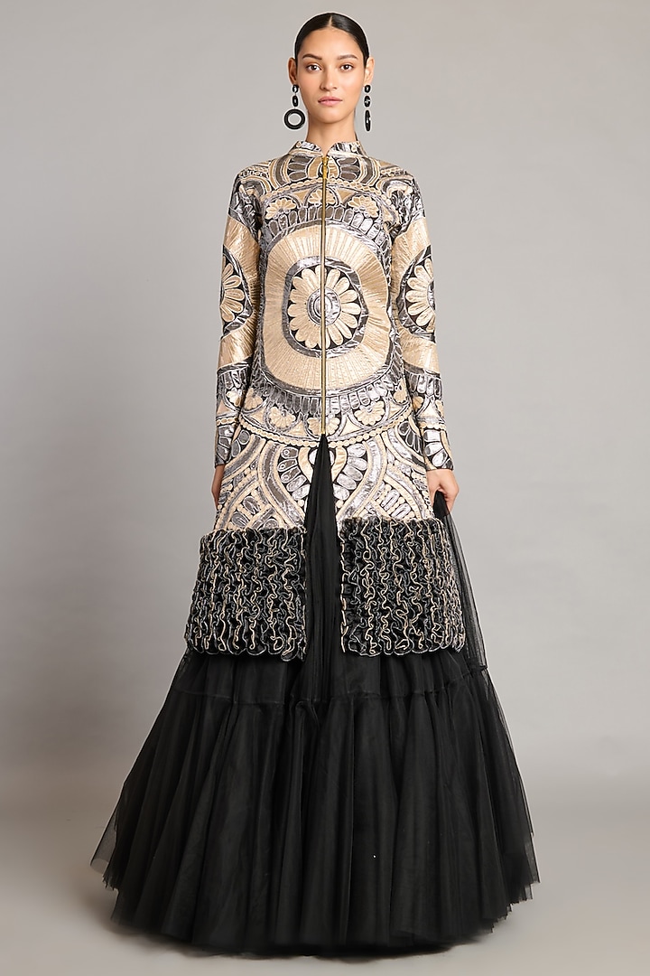 Metallic Lamme & Organza Ruffled Jacket by Siddartha Tytler at Pernia's Pop Up Shop