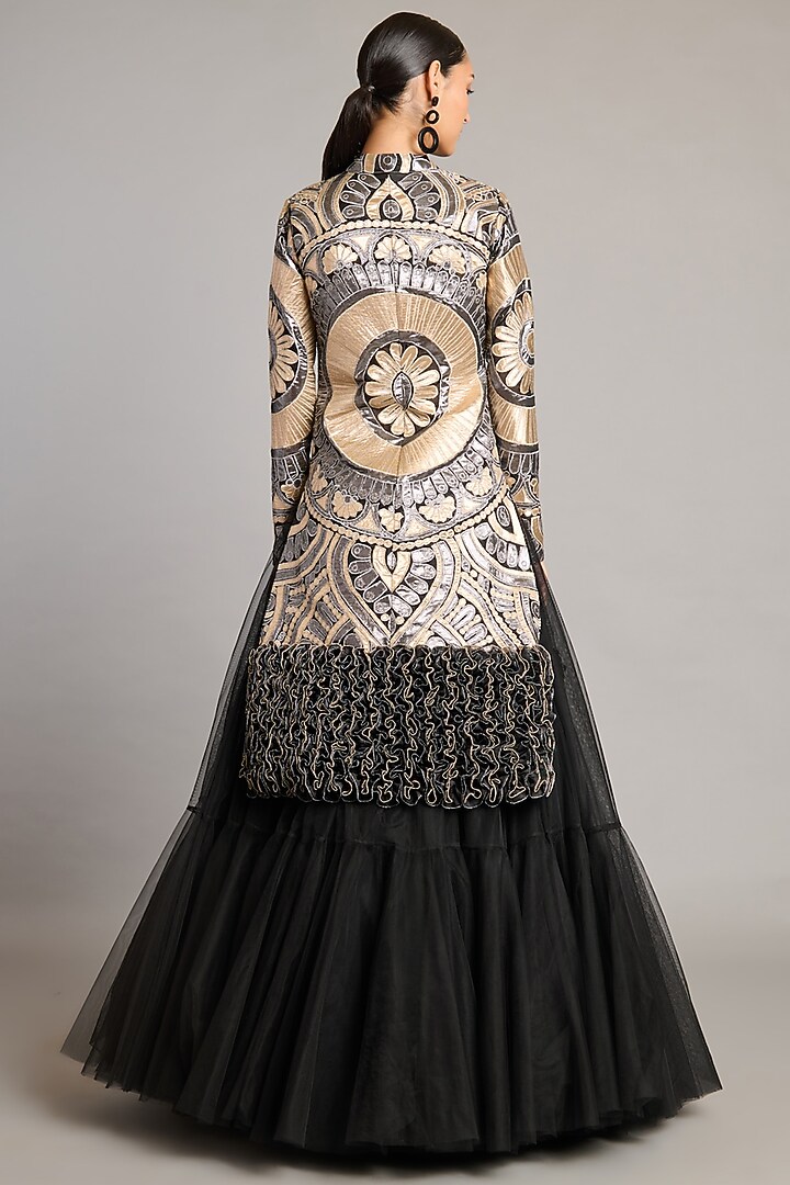 Metallic Lamme & Organza Ruffled Jacket by Siddartha Tytler at Pernia's Pop Up Shop
