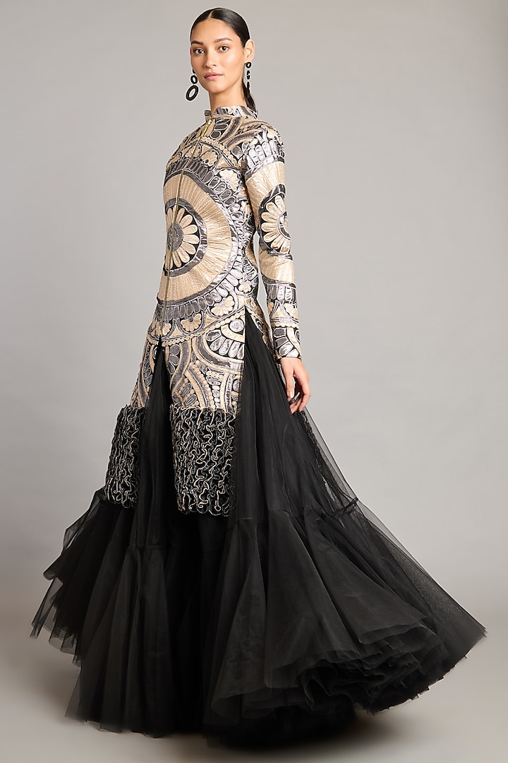 Metallic Lamme & Organza Ruffled Jacket by Siddartha Tytler at Pernia's Pop Up Shop