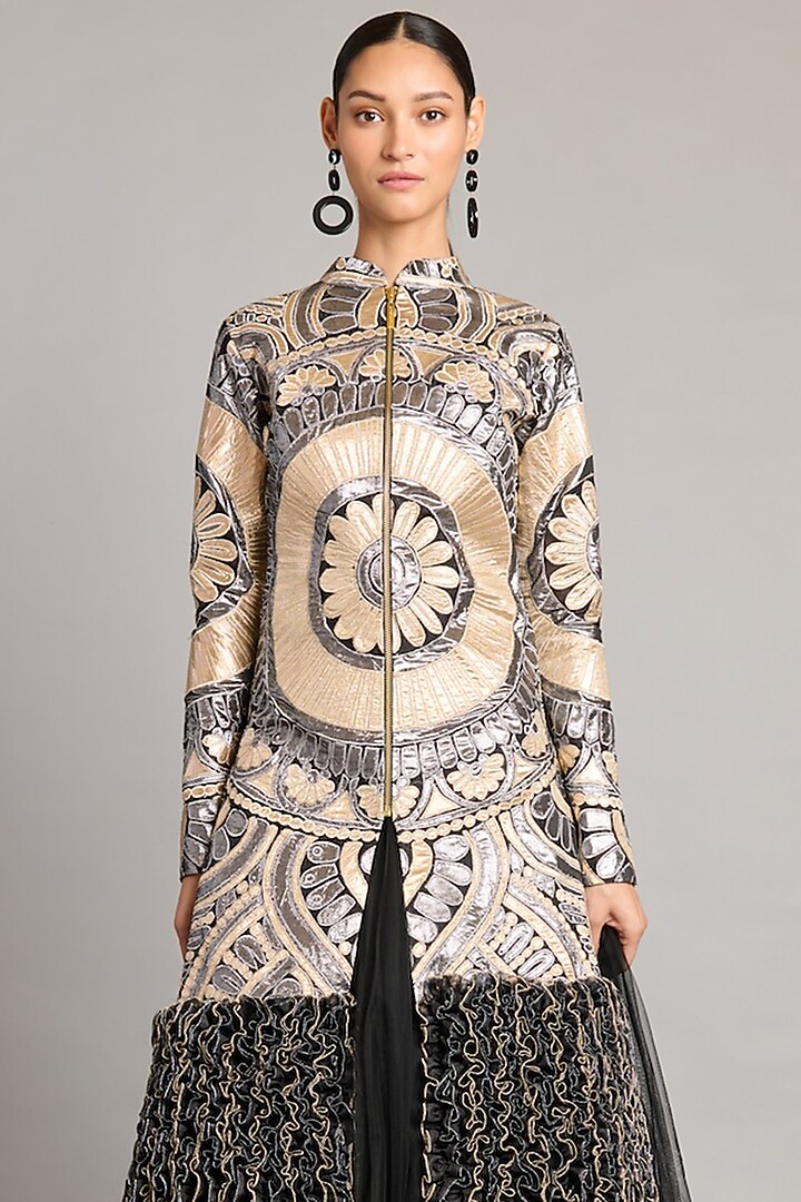Metallic Lamme & Organza Ruffled Jacket by Siddartha Tytler at Pernia's Pop Up Shop
