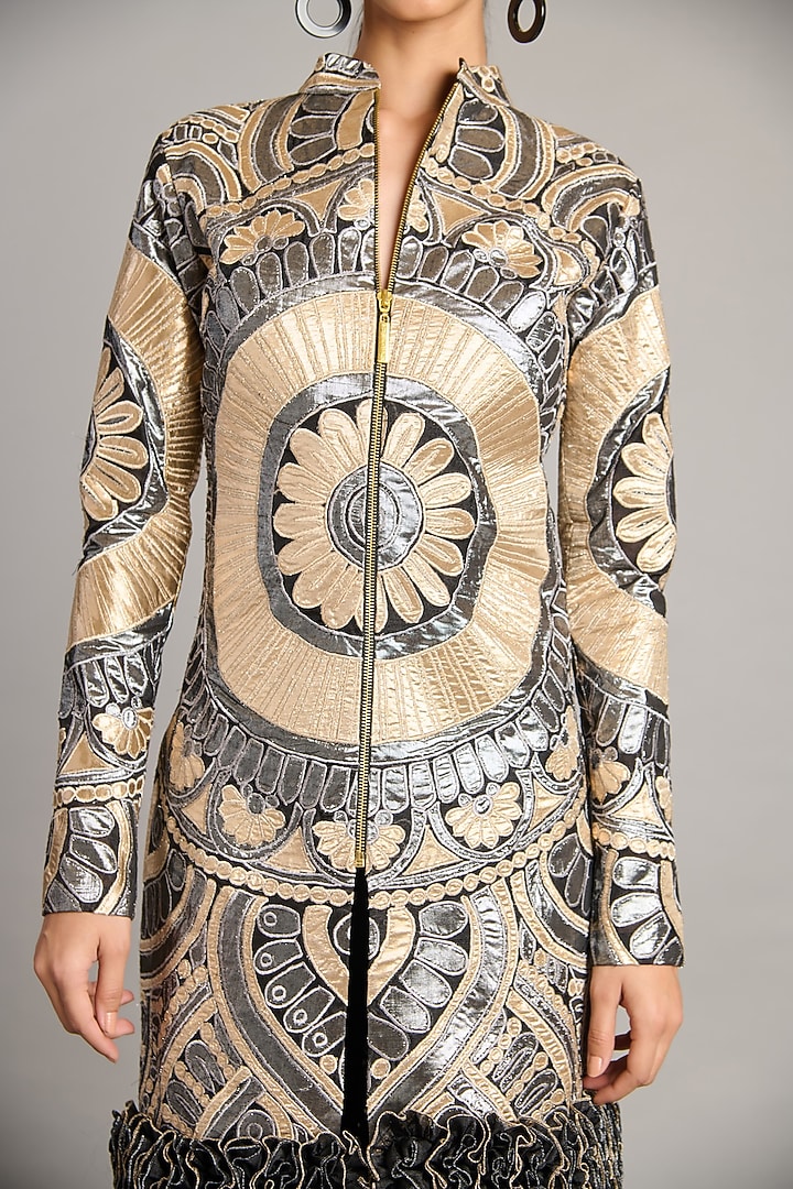 Metallic Lamme & Organza Ruffled Jacket by Siddartha Tytler at Pernia's Pop Up Shop