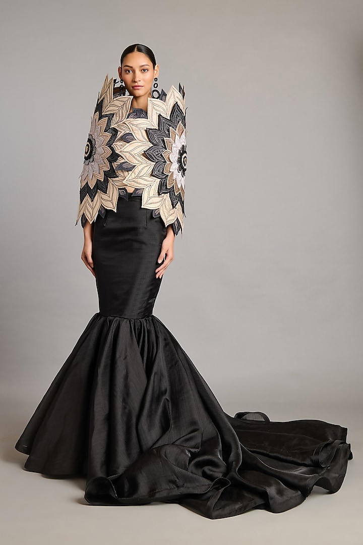 Black Organza Fishtail Skirt by Siddartha Tytler at Pernia's Pop Up Shop