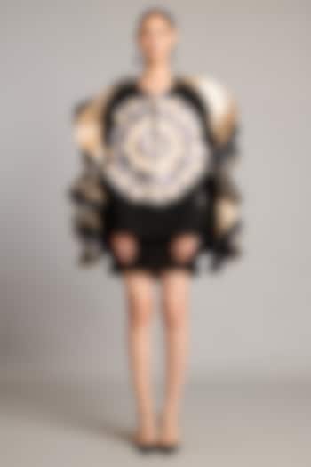 Black & Metallic Microfiber Mandala Patchwork Quilted Jacket by Siddartha Tytler at Pernia's Pop Up Shop