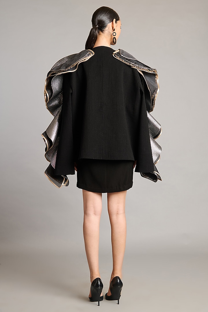 Black & Metallic Microfiber Mandala Patchwork Quilted Jacket by Siddartha Tytler at Pernia's Pop Up Shop