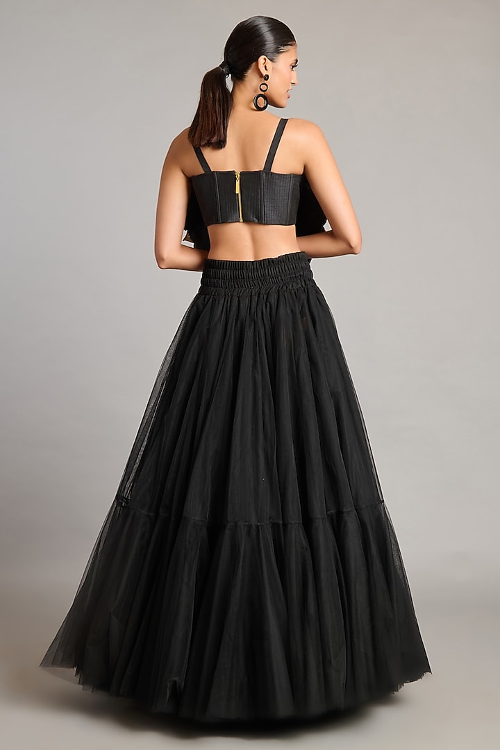 Black & Metallic Raw Silk Crop Top by Siddartha Tytler at Pernia's Pop Up Shop