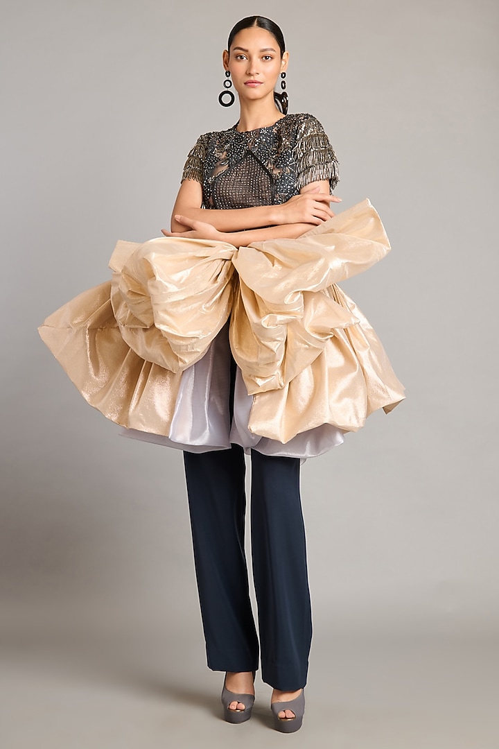 Gunmetal Colored Net Embroidered Sheer Top by Siddartha Tytler at Pernia's Pop Up Shop