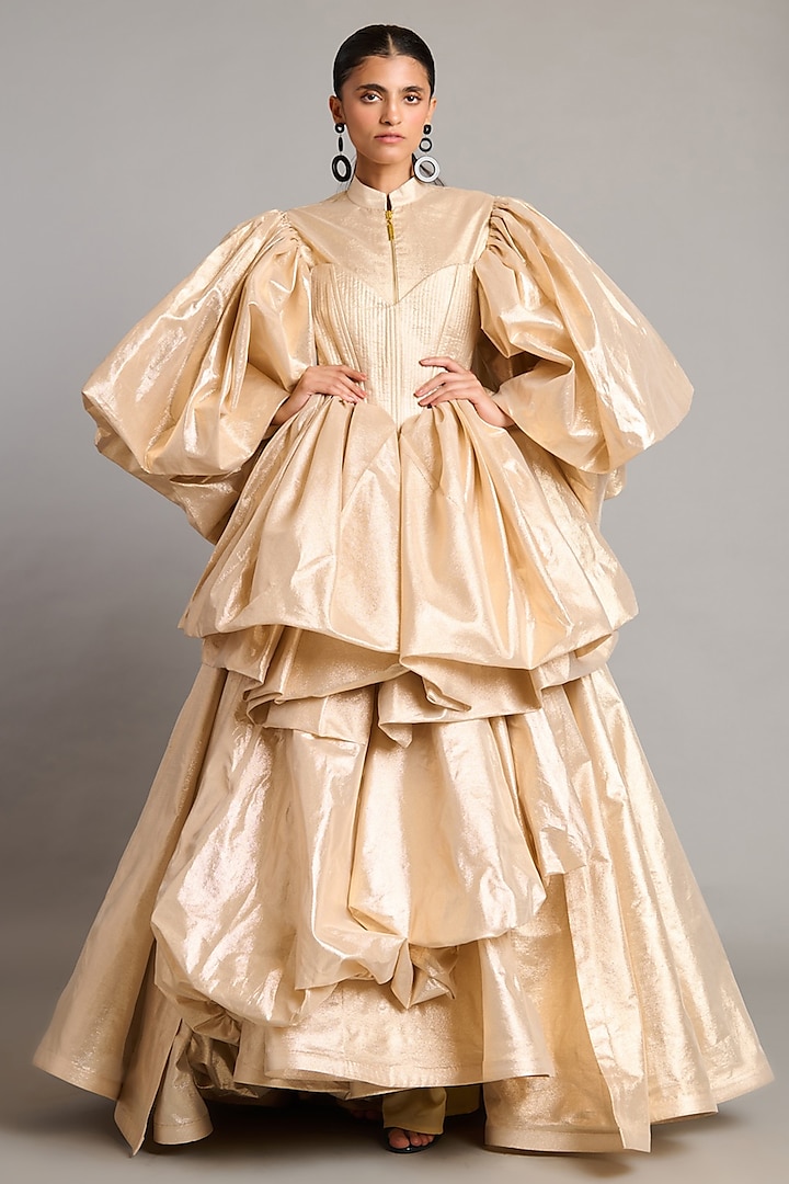 Gold Lamme Layered Skirt by Siddartha Tytler at Pernia's Pop Up Shop