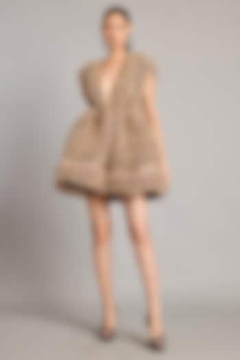 Steel Grey & Gold Lamme Ruffled Mini Party Wear Dress by Siddartha Tytler at Pernia's Pop Up Shop