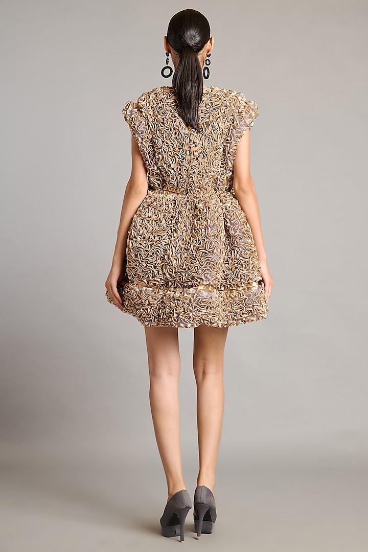 Steel Grey & Gold Lamme Ruffled Mini Party Wear Dress by Siddartha Tytler at Pernia's Pop Up Shop