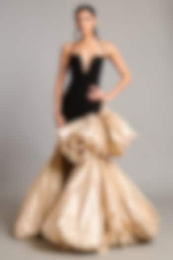Black & Gold Microfiber Corset Wedding Gown by Siddartha Tytler at Pernia's Pop Up Shop