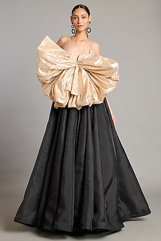 Black & Gold Organza Corset Ball Gown by Siddartha Tytler