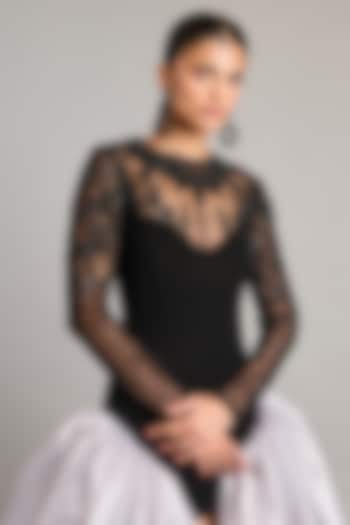 Black Microfiber & Knit Quilted Corset Top by Siddartha Tytler at Pernia's Pop Up Shop