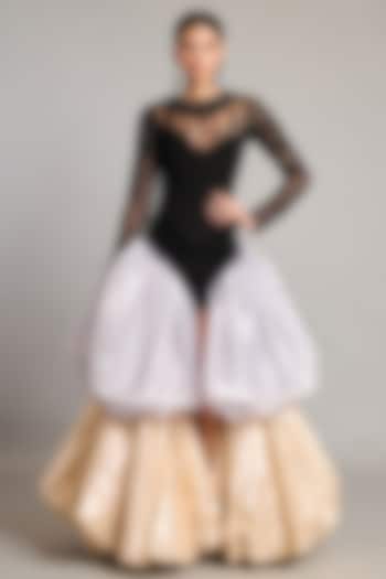 Multi-Colored Lamme & Organza Bauble Layered Mini Skirt by Siddartha Tytler at Pernia's Pop Up Shop