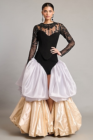 Multi-Colored Lamme & Organza Bauble Layered Mini Skirt by Siddartha Tytler