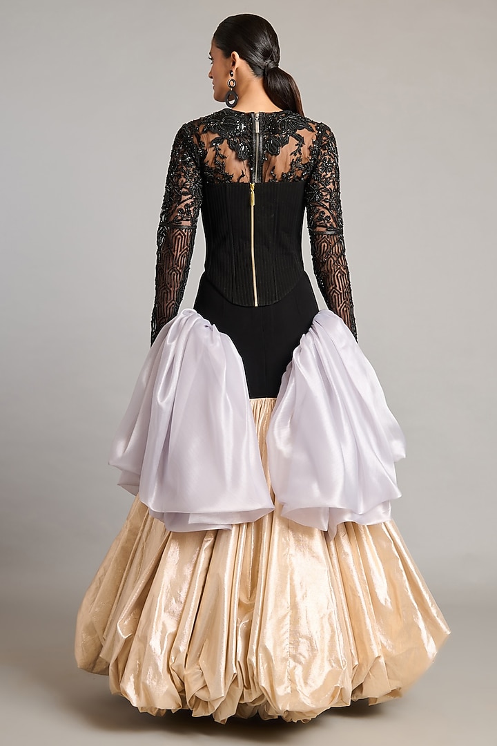 Multi-Colored Lamme & Organza Bauble Layered Mini Skirt by Siddartha Tytler at Pernia's Pop Up Shop