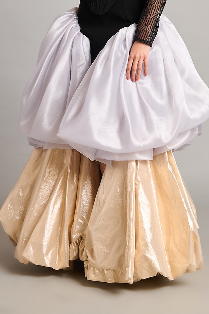 Multi-Colored Lamme & Organza Bauble Layered Mini Skirt by Siddartha Tytler at Pernia's Pop Up Shop