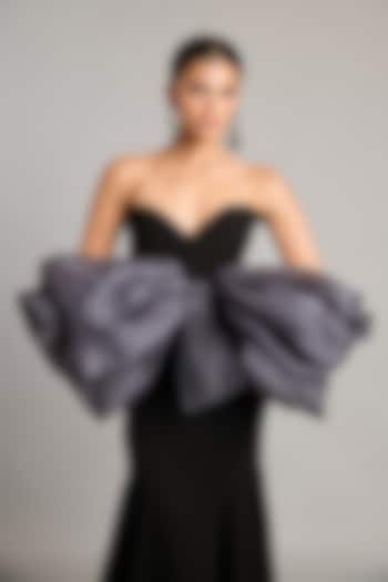 Black Microfiber & Knit Quilted Corset Top by Siddartha Tytler at Pernia's Pop Up Shop