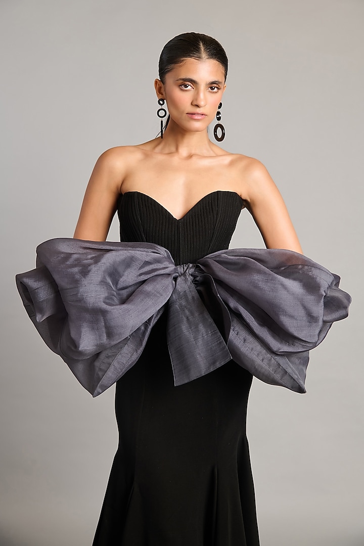 Black Microfiber & Knit Quilted Corset Top by Siddartha Tytler at Pernia's Pop Up Shop