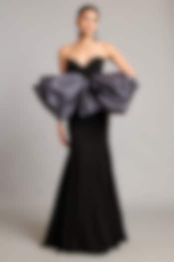Black Microfiber & Knit Fishtail Skirt by Siddartha Tytler at Pernia's Pop Up Shop